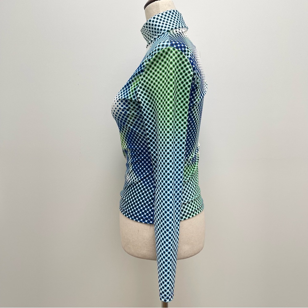 Sinead Gorey Digitally Printed Long Sleeve Mock Neck Blue Green Top - Picture 5 of 10